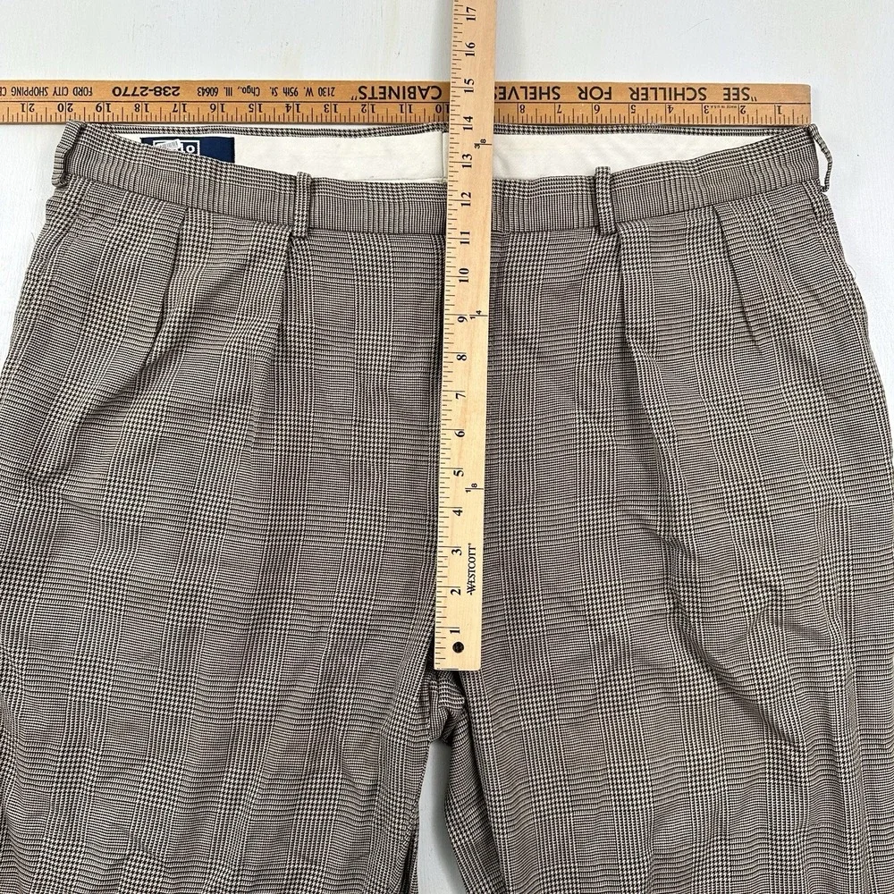 VTG Polo Ralph Lauren Men's Pants 39x26 Cuffed Pleated Beige Gray‎ Glen Plaid